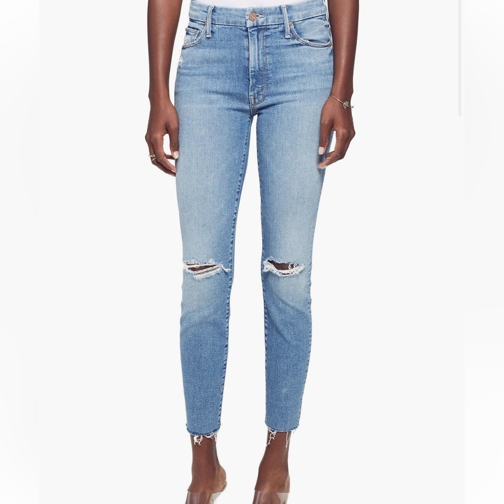 Mother Looker Ripped High Waist Fray Ankle Skinny Jeans Thrilling Shots Size 29